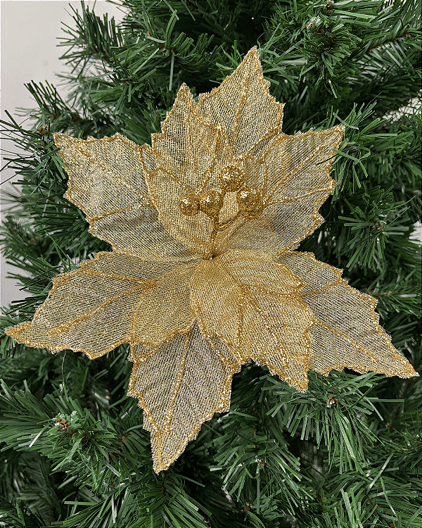 FLOR DECORATIVA DOURADO 25cm