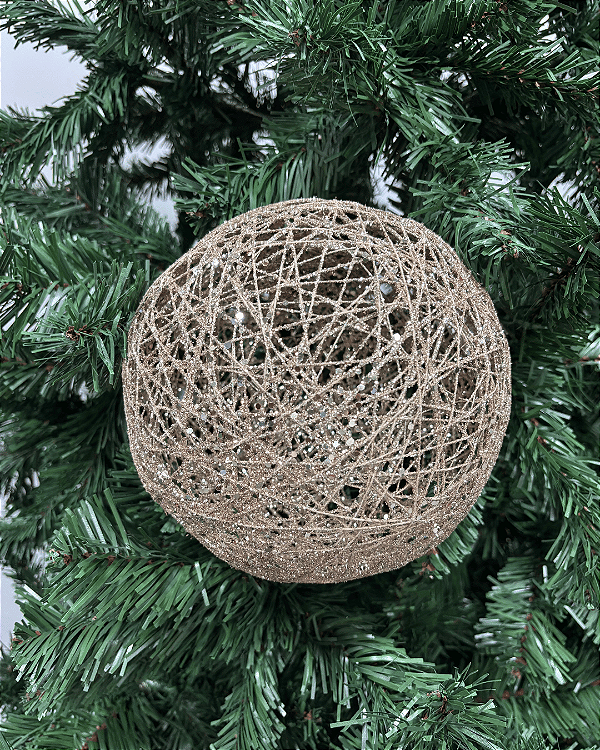BOLA DECORADA NATAL ARAMADA (CHAMPANHE) 20cm