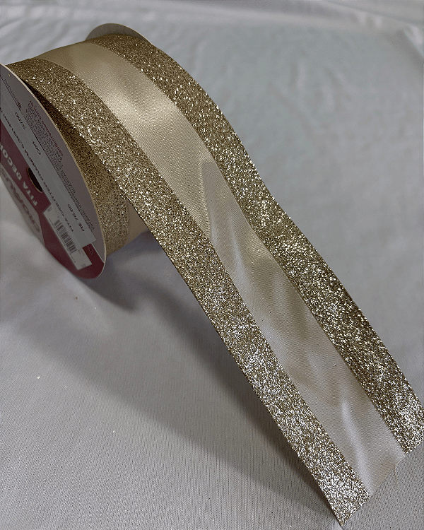 FITA ARAMADA PRATA/MARFIM 6,3CM X 9,14M