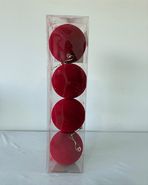 BOLA VELUDO VERMELHO 10CM JG C/4 PC