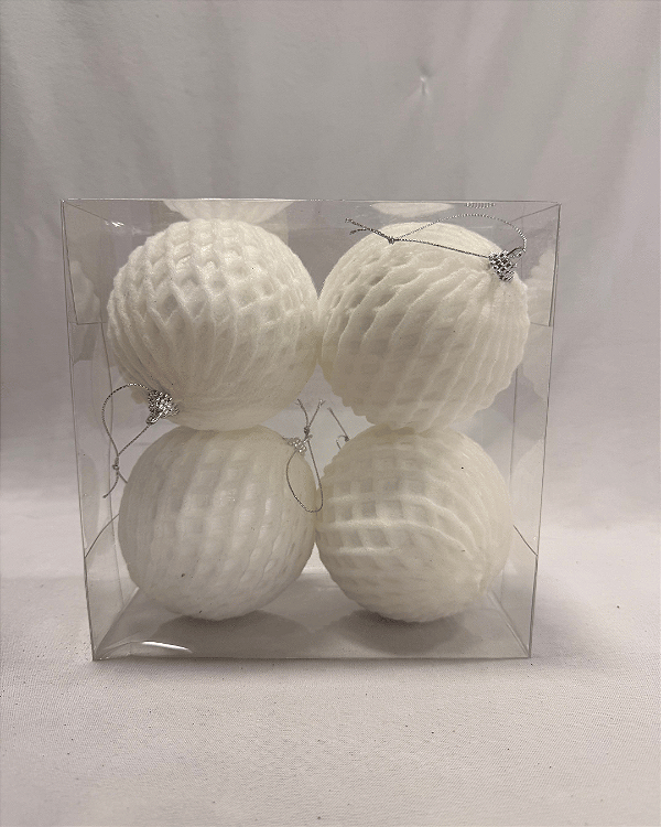 BOLA NATAL BRANCO 10CM JOGO COM 4 UND