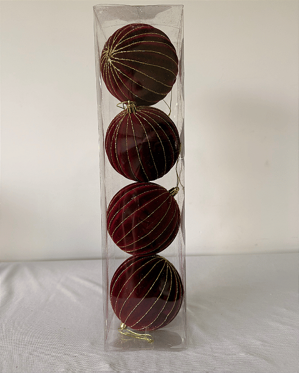 BOLA NATAL VINHO/OURO 10CM JOGO COM 4 UND