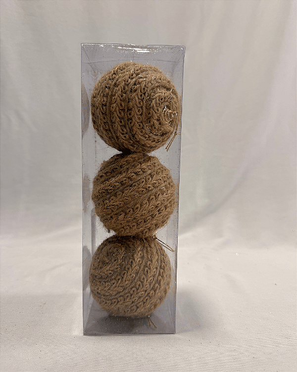 BOLA DECORADA NATAL JOGO C/3 UND  BEGE 8CM