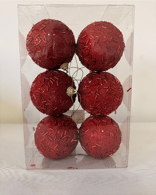 BOLA NATAL VERMELHO 8CM JG C/6 UND