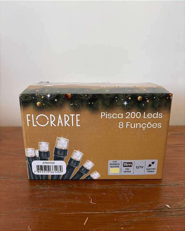 CORDAO PISCA 200 LED C/8 FUNC 127V BRANCO QUENTE 15m