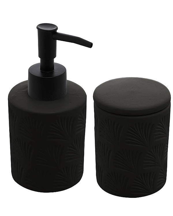 CJ 2 PECAS PARA BANHEIRO DE CERAMICA LEAF PRETO