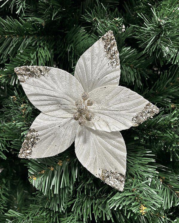 FLOR DECORATIVA NATAL BRANCO/CHAMPANHE 18CM