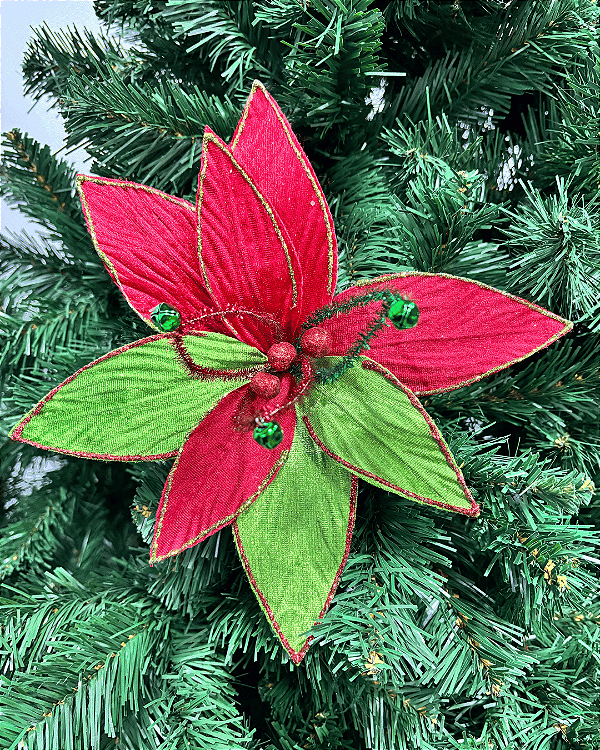 FLOR DECORATIVA VERMELHO/VERDE 26CM