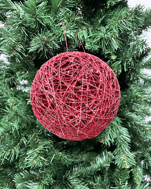 BOLA DECORADA NATAL ARAMADA VERMELHO 20cm