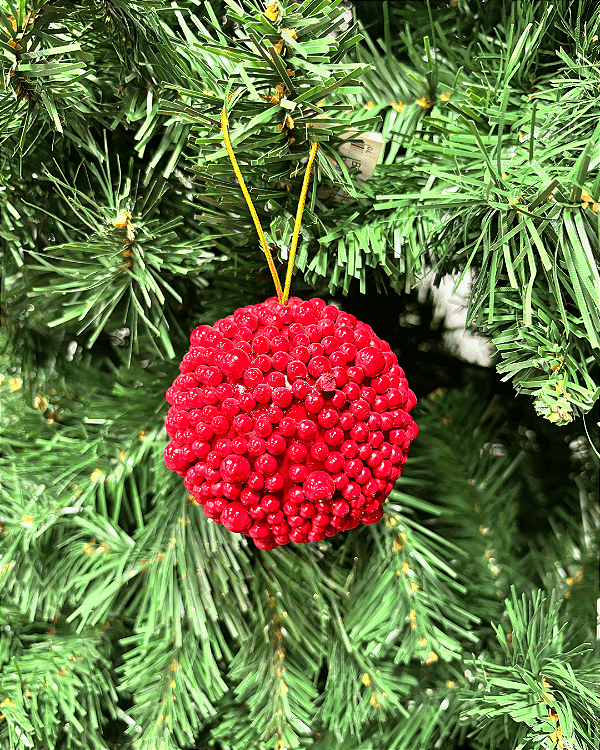 BOLA DECORADA NATAL BERRY VERMELHO 8CM