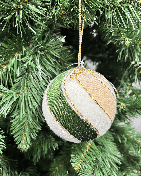 BOLA DECORADA NATAL VERDE CHAMPANHE 10CM