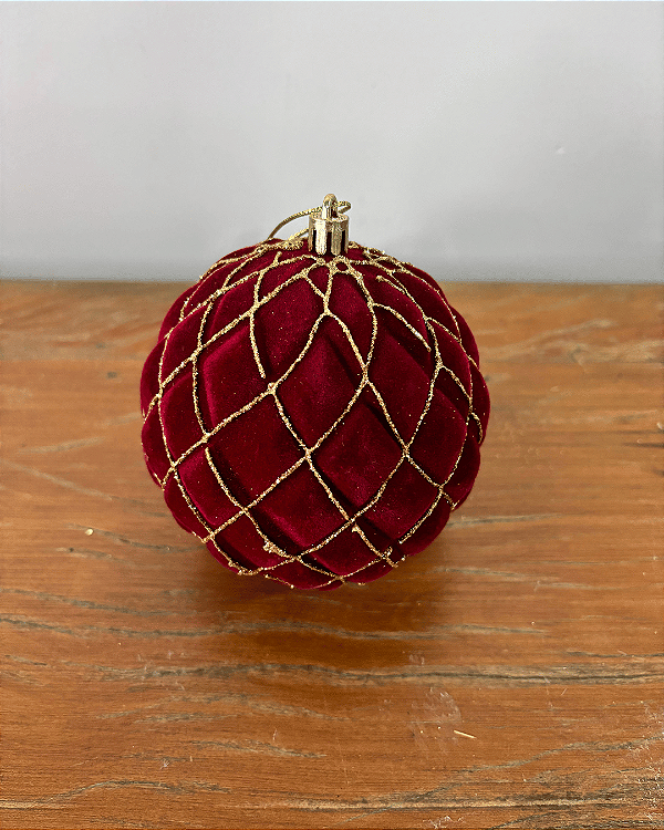 BOLA RELEVO COM LISTRAS VINHO/OURO 10CM JOGO C/4 UND