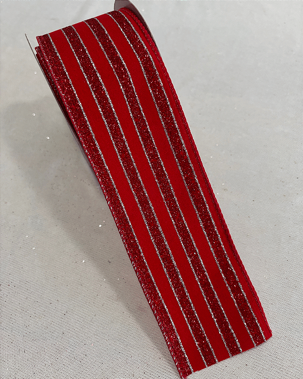 FITA ARAMADA VERMELHA COM GLITTER 6,3CM  X 9,14M