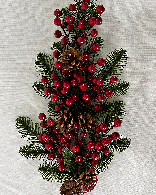 DEC GALHOS C/FOLHAS/FRUTAS VERMELHO/VERDE 46CM