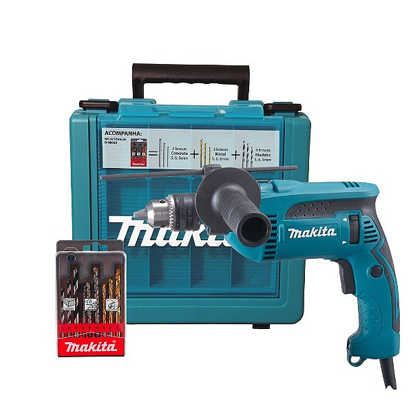 Furadeira de Impacto com Maleta e Acessórios 16mm 760W Makita HP1640KX1