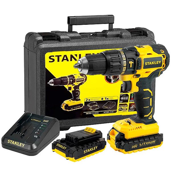 Parafusadeira/Furadeira de Impacto 2 baterias 1,5Ah 20V 55Nm Brushless Stanley SBH20S2K-BR