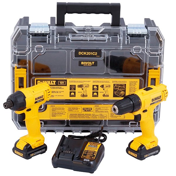 Combo Parafusadeira/Furadeira + Parafusadeira de Impacto 12V + 2 Baterias 1.3Ah Maleta Tstak Dewalt DCK201C2