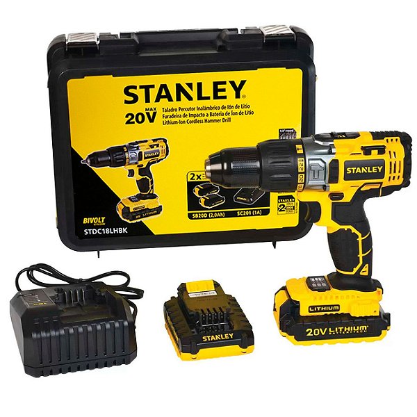 Parafusadeira/Furadeira de Impacto 20V 2 baterias 2.0Ah Stanley STDC18LHBK-BR