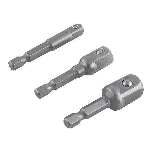 Jogo de Adaptador de Soquete para Parafusadeira 1/4'' x Medidas 1/4'' 3/8'' 1/2'' com 3 Peças Vonder