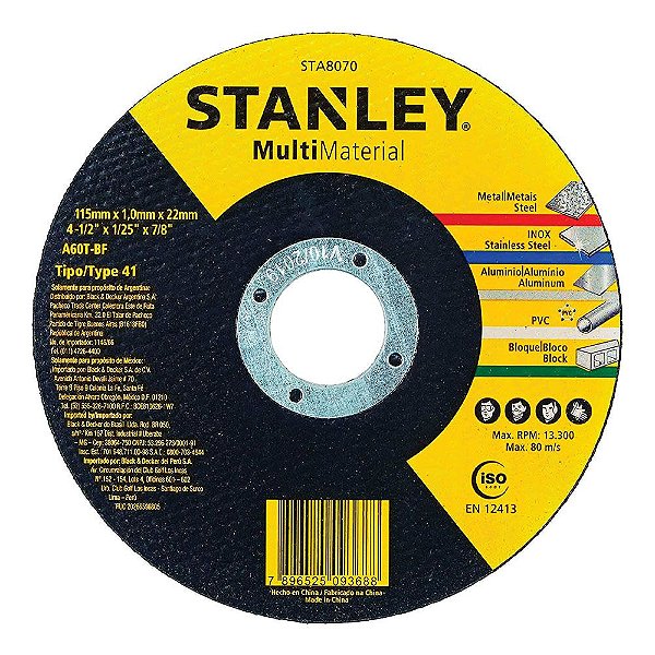 Disco de Corte Multi Materiais 115 mm x 1.0mm x 22,23mm Stanley STA8070
