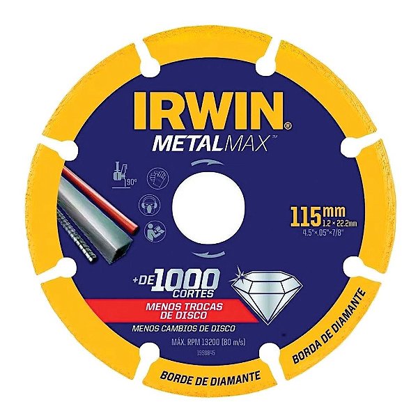 Disco de Corte Diamantado para MetalMax com Borda de Diamante 115mm x 1.3mm x 22.2mm Irwin MetalMax 1998845