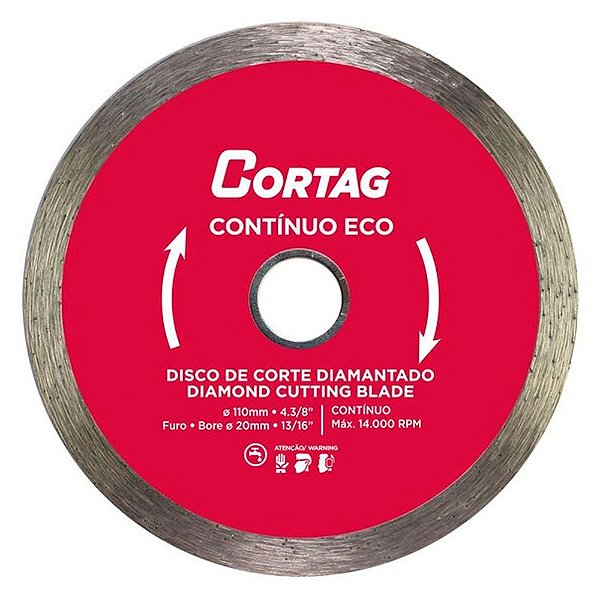 Disco de Serra Diamantado Contínuo para Cerâmica Eco 4.3/8 Polegadas 110mm x 20mm Cortag 61548
