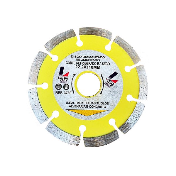 Disco de Corte Diamantado Segmentado Concreto Alvenaria 110mm x 22,2mm Lotus 3730