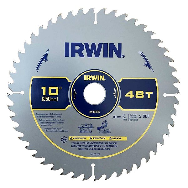 Disco Lâmina de Serra Circular para Madeira 10 Polegadas 250mm x 30mm x 48 Dentes Irwin IW14306