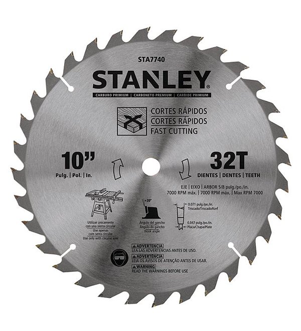 Disco Lâmina de Serra Circular para Madeira 10 Polegadas 254mm x 16mm x 32 Dentes Stanley STA7740