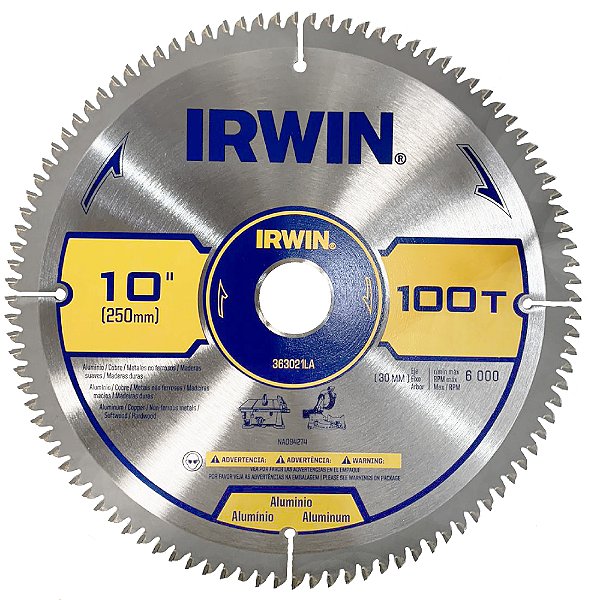 Disco Lâmina Multi Corte de Serra Aluminio Madeira MDF 10 Polegadas 250mm x 30mm x 100 Dentes Irwin 363021LA
