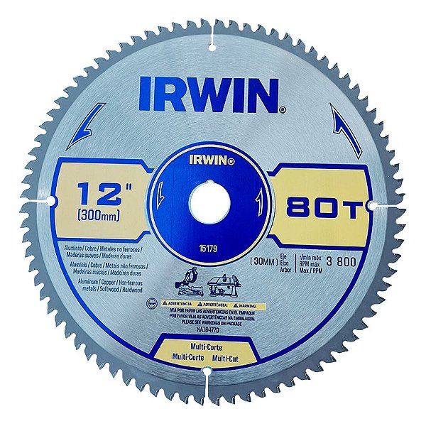 Disco Lâmina Multi Corte Alumínio Madeira MDF 12 Polegadas 300mm x 30mm x 80 Dentes Irwin 15179