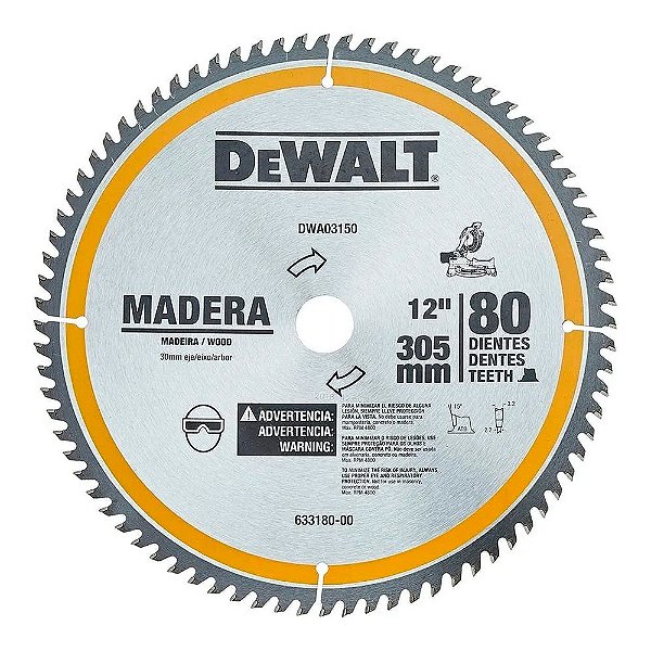 Disco Lâmina de Serra para Madeira 12 Polegadas 305mm x 30mm x 80 Dentes Dewalt DWA03150