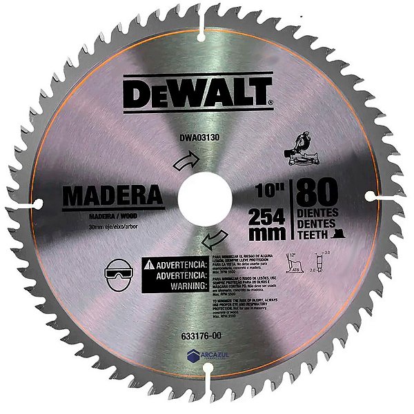 Disco Lâmina de Serra Esquadria para Madeira 10 Polegadas 254mm x 30mm x 80 Dentes Dewalt DWA03130