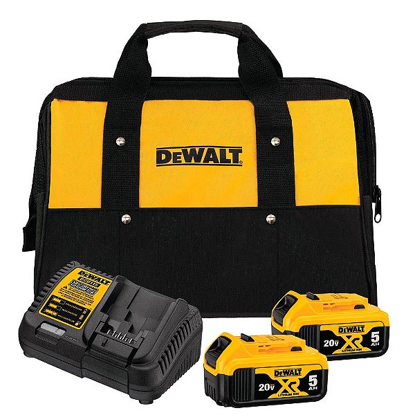 Combo 2 Baterias 5Ah 20V XR Max* + Carregador Bivolt + Bolsa Dewalt  DCB205C2K-BR