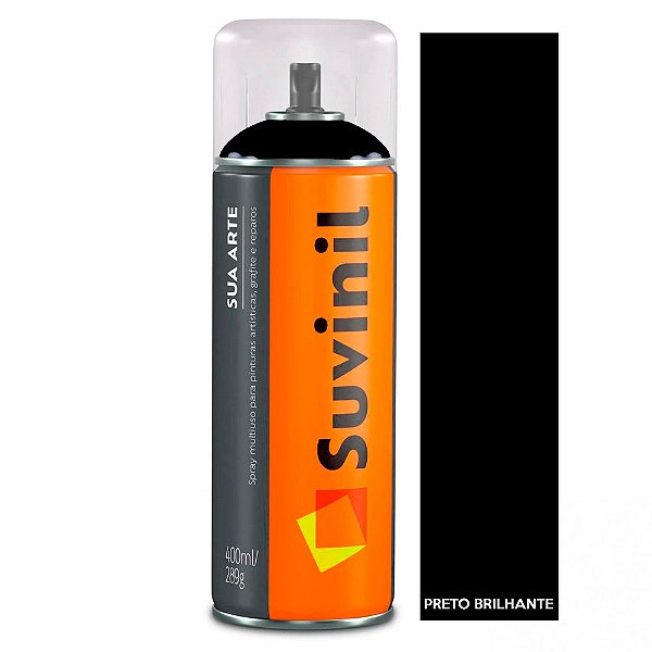 Tinta Spray Suvinil Sua Arte Uso Geral 400ml Preto Brilhante