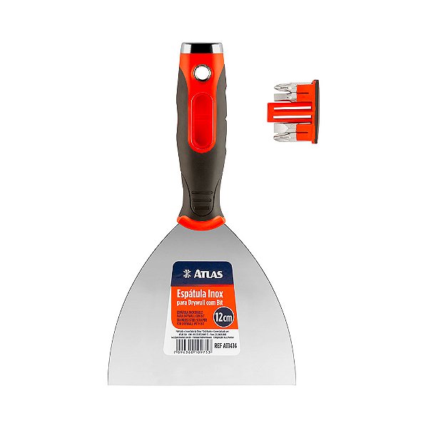 Espátula Aço Inox 5'' 12cm Drywall Gesso com Bits Atlas AT1414