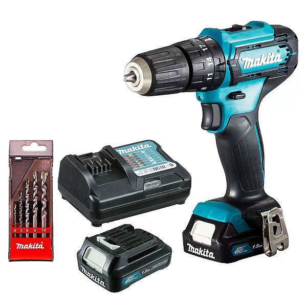 Parafusadeira Furadeira de Impacto 3/8'' + 2 Baterias 12V CXT 1.5Ah + Jogo de 5 Brocas Makita HP333DWYX3-P