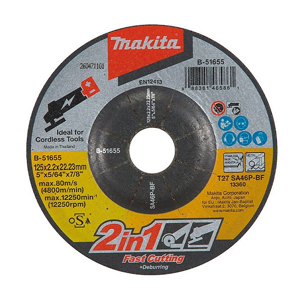 Disco Abrasivo 2 em 1 de Corte e Desbaste 125mm x 2.2mm x 22.23mm Makita B-51655