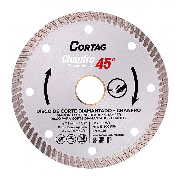 Disco Diamantado para Chanfro Porcelanato 45º 115mm x 22,22mm Cortag 61907