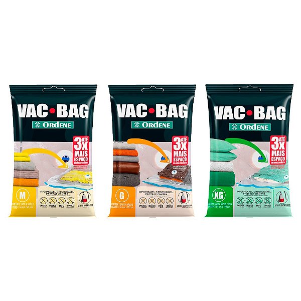 Kit de Sacos à Vacuo para Armazenamento Médio Grande e Extra Grande Vac Bag Ordene