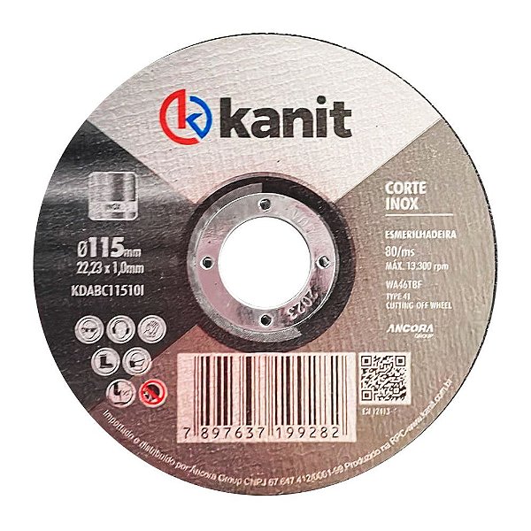 Disco de Corte para Ferro 115mm x 1mm x 22,23mm Kanit