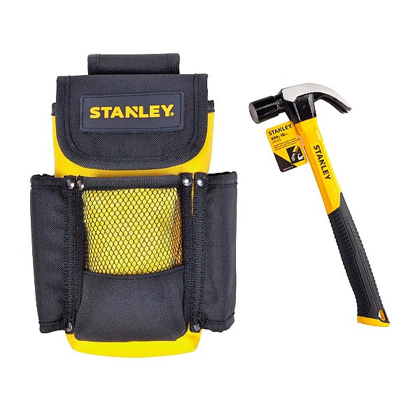 Kit Bolsa Cinta para Ferramentas 9" em Lona + Martelo Unha de Fibra de Vidro 29mm Stanley