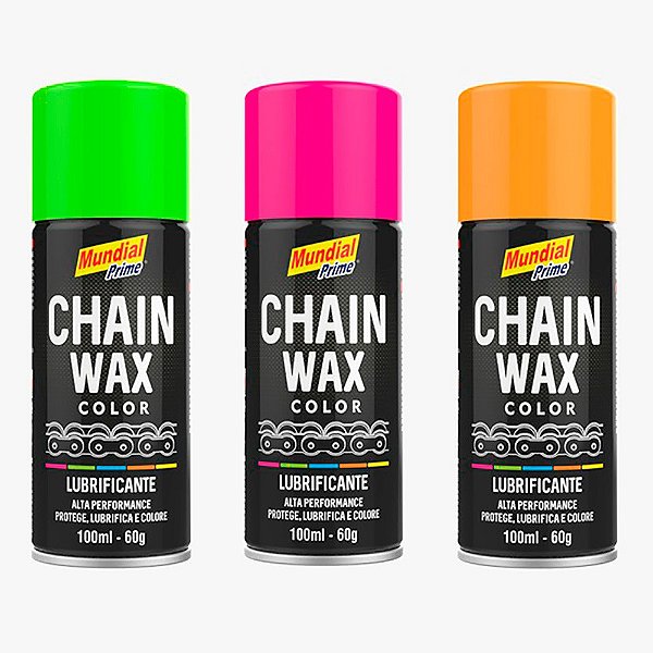 Kit com 3 Lubrificantes Spray Chain Wax Color Verde Laranja Pink 100Ml Mundial Prime