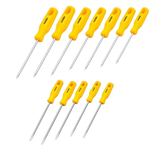Kit Jogo de Chave de Fenda e Phillips CRV com Ponta Magnetizada 12 Peças Vonder
