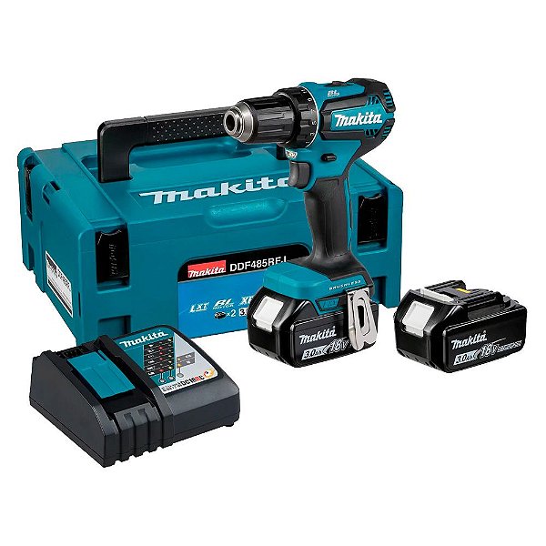 Parafusadeira/Furadeira 18V com 2 Baterias 3,0Ah + Carregador Rápido e Mak-pac N°2 Makita DDF485RFJ2