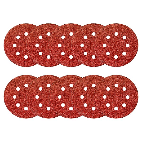 Disco de Lixa Velcro 8 Furos 5'' 125mm Grão 180 com 10 Unidades Lotus 3157