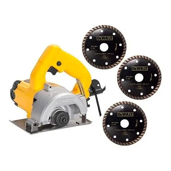 Serra Mármore 4.3/8'' 1400W 3 Discos Diamantados Dewalt DW862WA