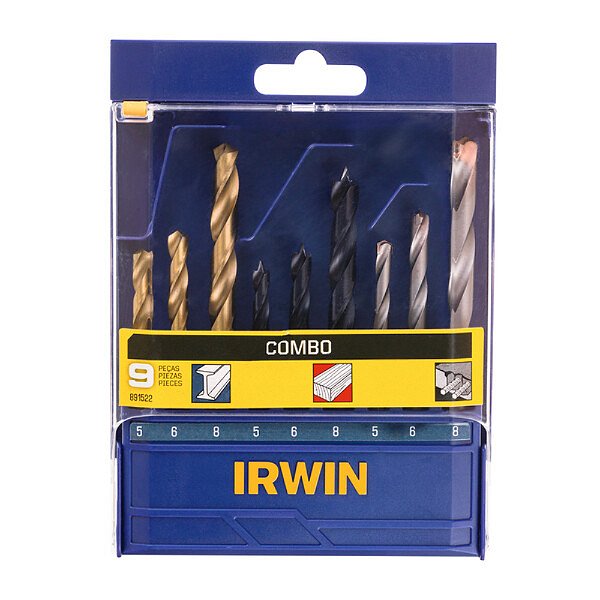 Jogo de Brocas Madeira Metal e Concreto 9 Peças Irwin 891522