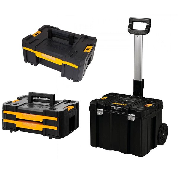 Kit Carrinho Profundo com Rodas + 2 Caixas Organizadoras de Ferramentas com Gaveta Tstak DeWalt