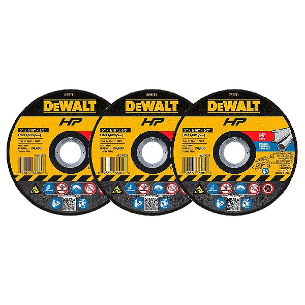 Disco de Corte Metais para Recortadora DCS438 3'' 76mm 3 Peças Dewalt DW8711P3